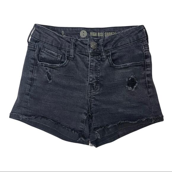 SO Black Stretch Denim Jean Shortie Shorts High Rise Waist Distressed Size 0 - Picture 1 of 5